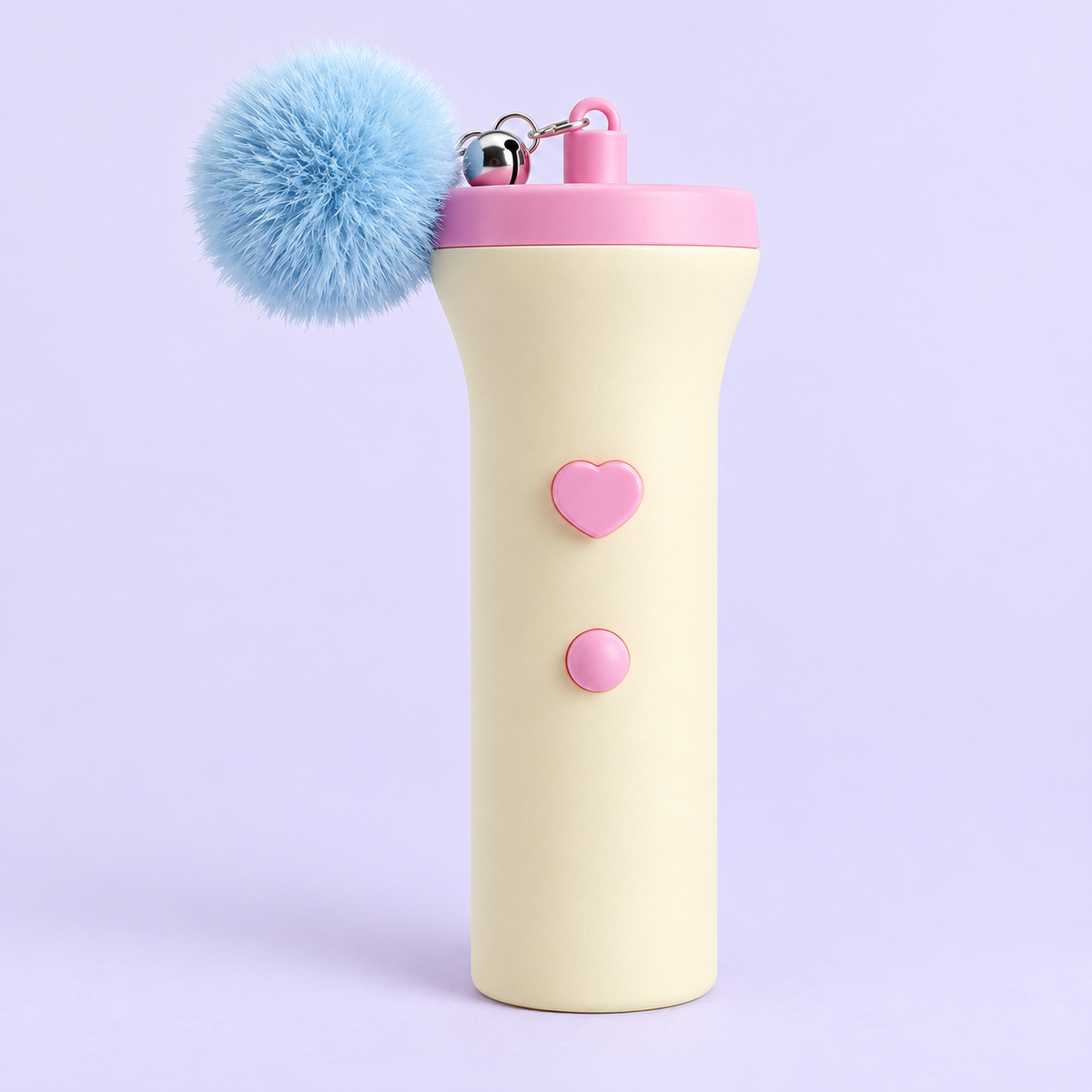 Pixel Pop cat wand launcher in Bubblegum: cream handle, pink cap, light-blue pom-pom
